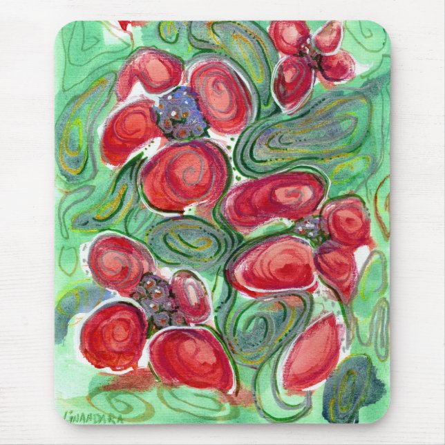 Red Flowers Fantasy Mouse Pad (Front)