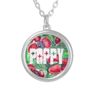 Red Flowers Fantasy Silver Plated Name Necklace