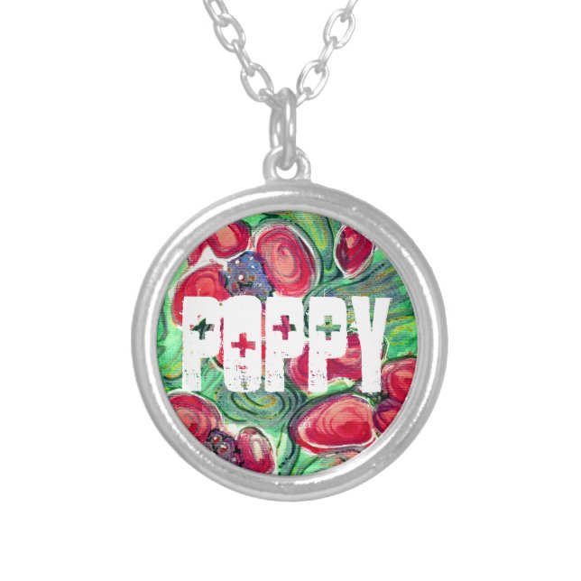 Red Flowers Fantasy Silver Plated Name Necklace (Front)