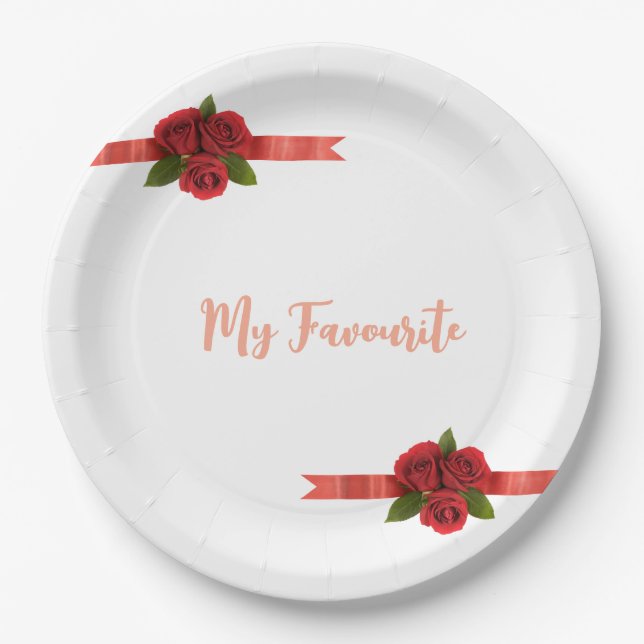 Red Flowers Favorite Paper Plates (Front)