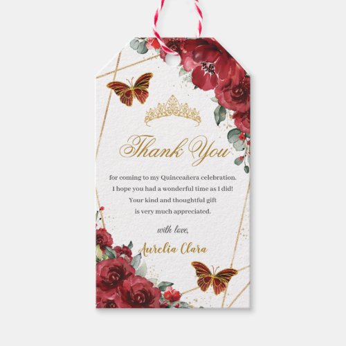 Red Flowers Floral Quinceanera Butterflies Quince Gift Tags