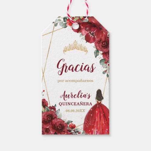 Red Flowers Floral Quinceanera Girl 15th Birthday Gift Tags