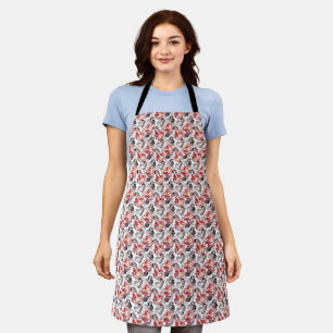 Red flowers, floral, retro, red and white apron