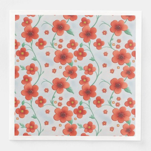 Red Flowers Floral Seamless Pattern Paper Dinner Napkins