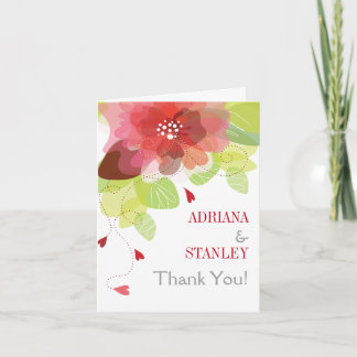 Red flowers floral spring wedding Thank You photo Card