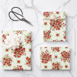 Red Flowers Floral Spring Wrapping Paper Sheets