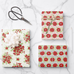 Red Flowers Floral Summer Wrapping Paper Sheets