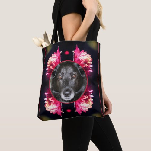 Red Flowers Frame Create Your Own Pet Photo Tote Bag