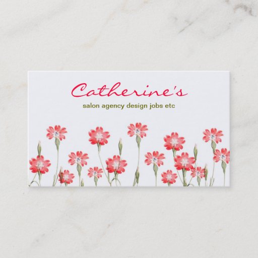 Customizable red flowers garden design business card template