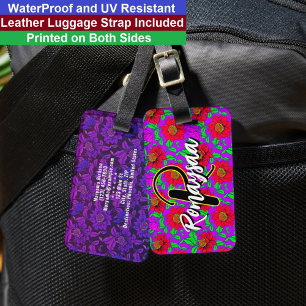 Red Flowers (Girly Name & Initial) Unique Monogram Luggage Tag