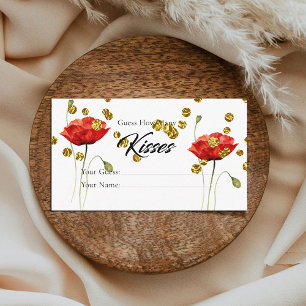 Red Flowers Gold How Many Kisses Bridal Game Enclosure Card