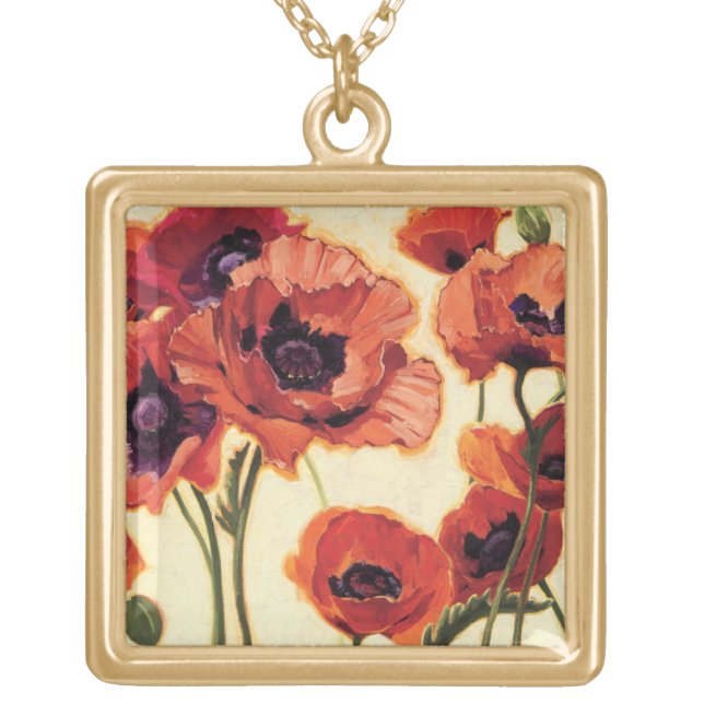 Red Flowers Gold Plated Necklace (Front)