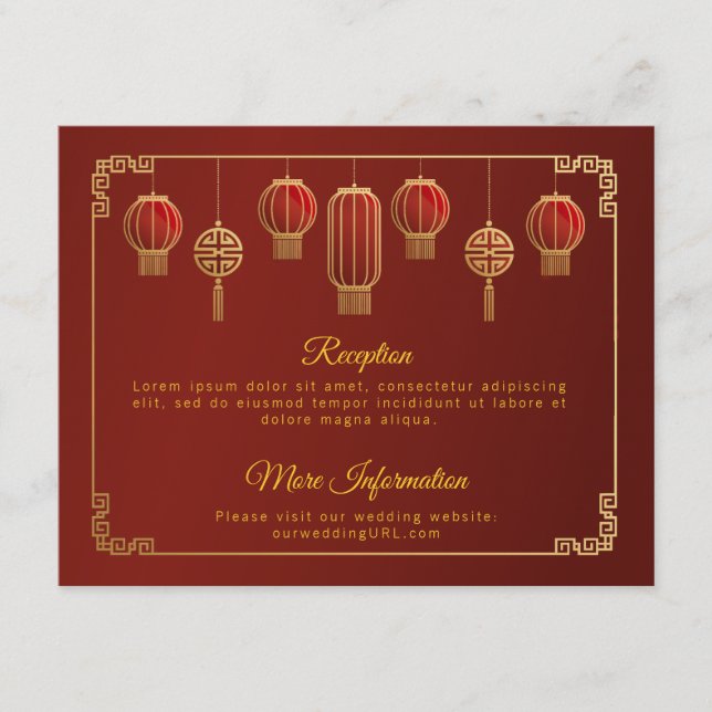 Red Flowers Gold Trim Chinese Wedding Enclosure Card (Front)