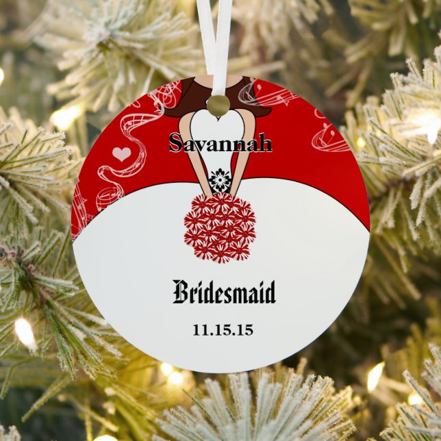 Red Flowers Gown Bridesmaid Christmas Ornament (Insitu)