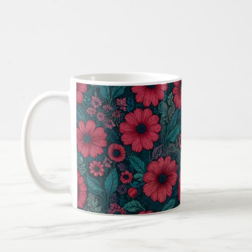 Red flowers graphic design coffee mug
