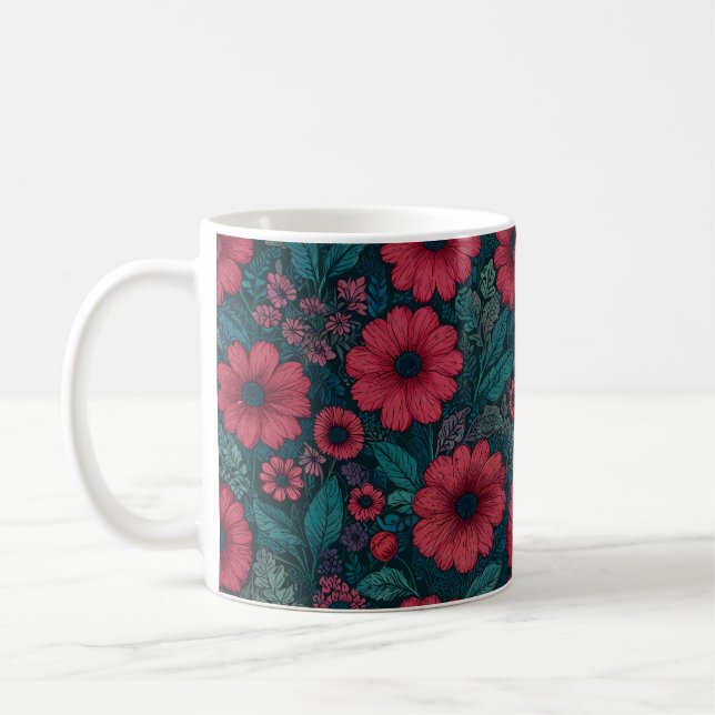Red flowers graphic design coffee mug (Left)