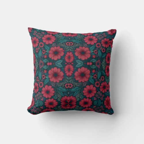 Red flowers graphic design throw pillow