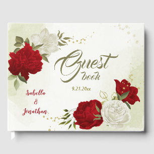 red flowers green leaves  guest book