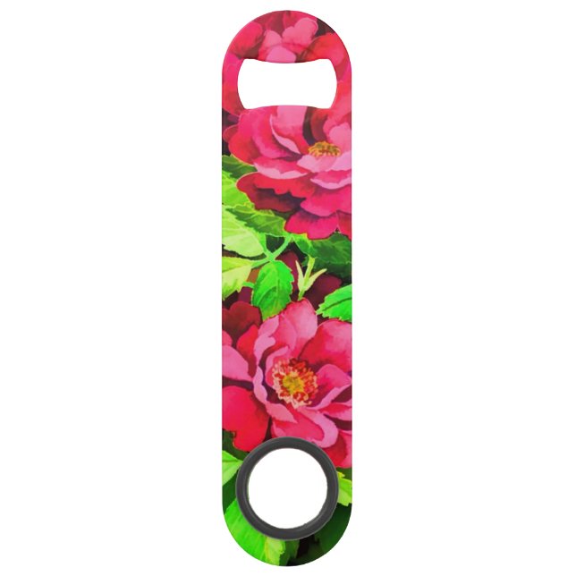 Red Flowers Green Leaves Painting Bar Key (Front)