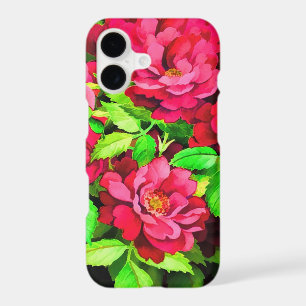 Red Flowers Green Leaves Painting iPhone 17 Case