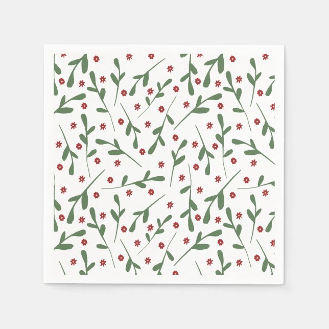 Red flowers, Green leaves pattern Napkins (Front)