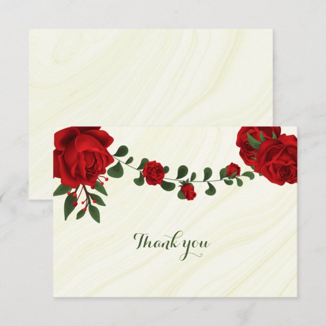 red flowers green leaves  thank you card (Front/Back)