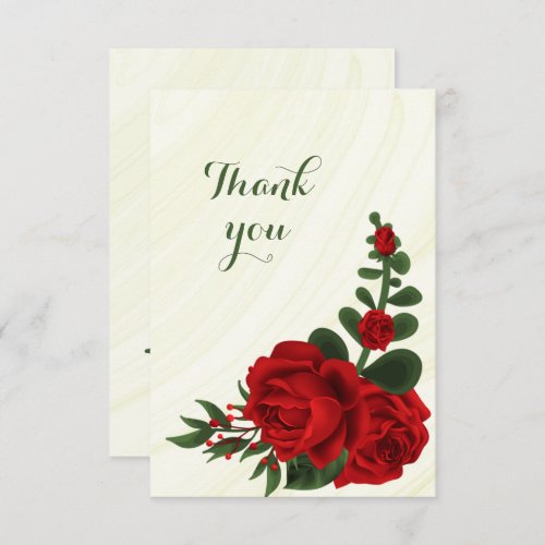 red flowers green leaves  thank you card