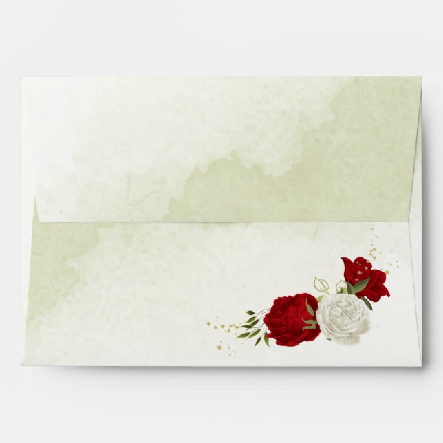 red flowers green leaves wedding envelope (Back (Top Flap))