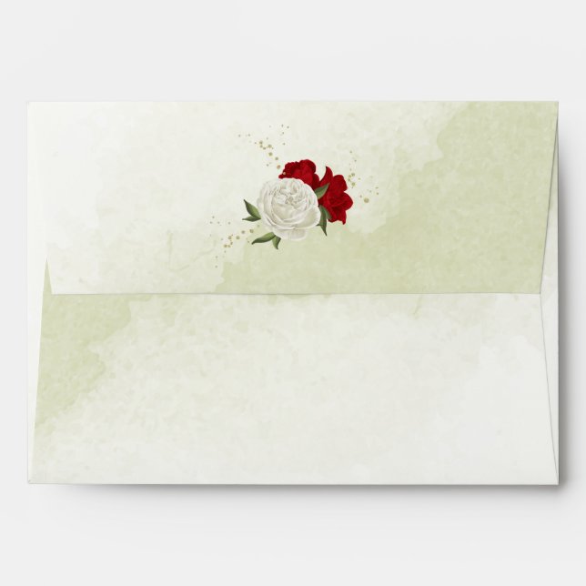 red flowers green leaves wedding envelope (Back (Top Flap))