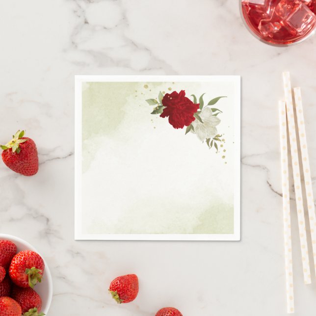red flowers green leaves wedding napkins (Insitu)