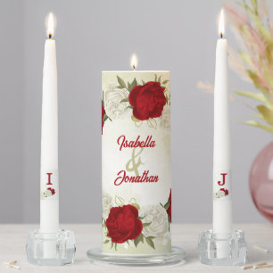 red flowers green leaves wedding unity candle set