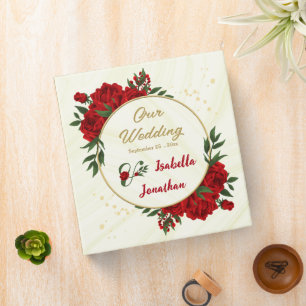 red flowers greenery romantic wedding photo album 3 ring binder