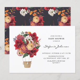 Red Flowers Hot Air Balloon Baby Shower Invitation