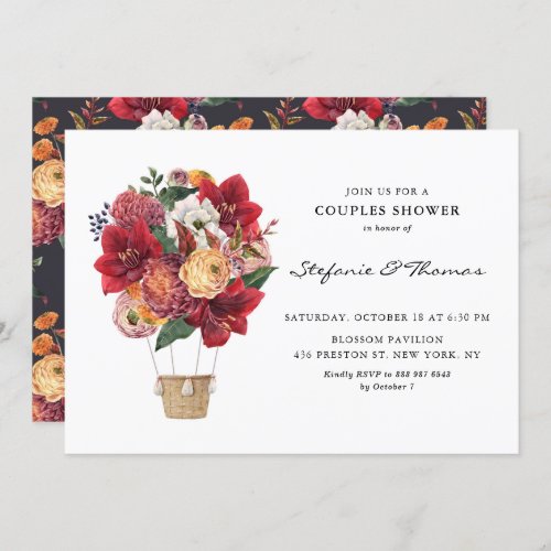 Red Flowers Hot Air Balloon Couples Shower Invitation