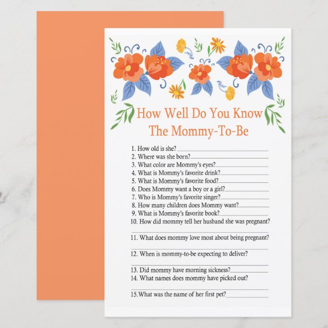 Red flowers How well do you know baby shower game (Front/Back)