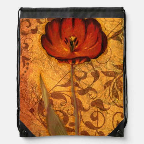 Red Flowers I Drawstring Bag