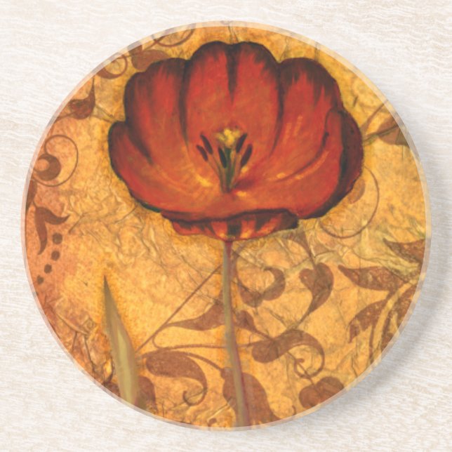 Red Flowers I Drink Coaster (Front)
