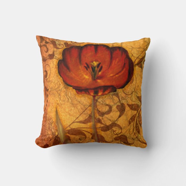 Red Flowers I Throw Pillow (Front)