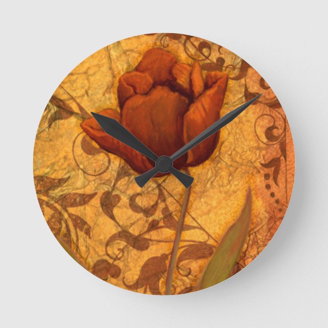 Red Flowers II Round Clock (Front)