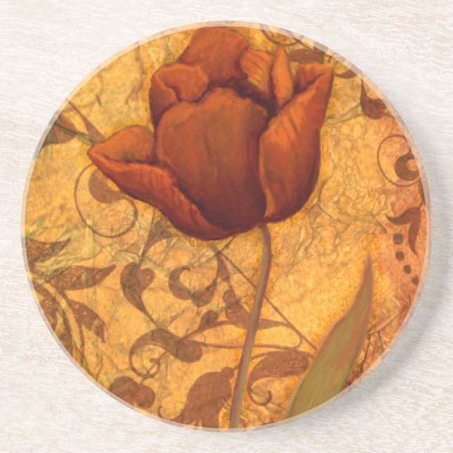Red Flowers II Sandstone Coaster (Front)