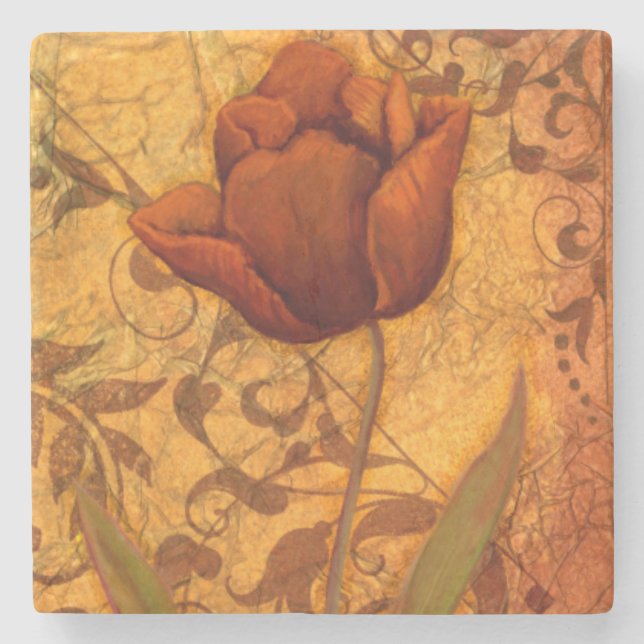 Red Flowers II Stone Coaster (Front)