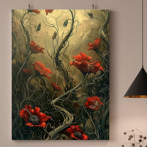 Red Flowers in a Meadow Canvas