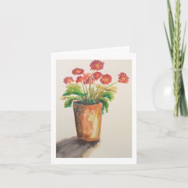 Red Flowers in a Pot Blank Card (Front)