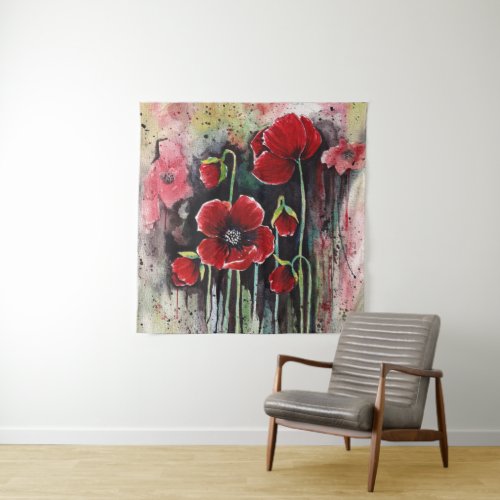 Red Flowers In Watercolor  Tapestry