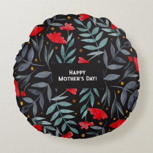 Red Flowers Magical Garden Mother's Day Round Pillow