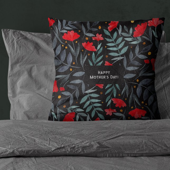Red Flowers Magical Garden Mother's Day Throw Pillow (Creator Uploaded)