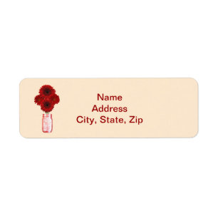 Red Flowers Mason Jar Address Labels