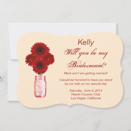 Red Flowers Mason Jar Bridesmaid Card