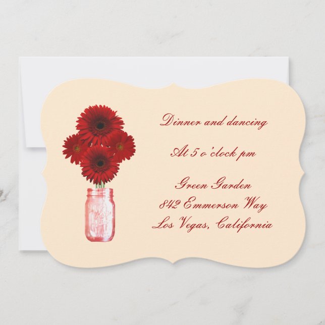 Red Flowers Mason Jar Reception Card (Front)
