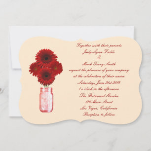 Red Flowers Mason Jar Wedding Invitation